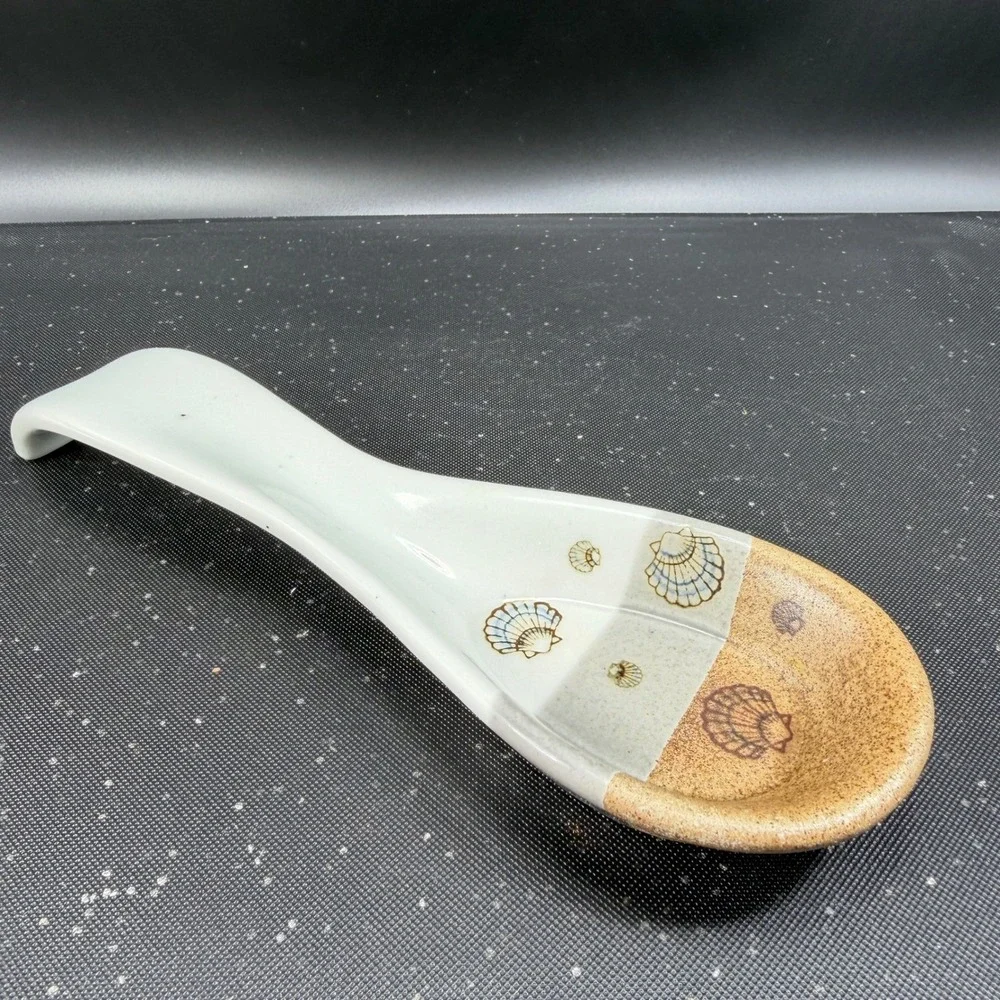 Otagiri Japan Ceramic Spoon Rest Seashell Beach‎ Nautical Sand White 9 Inch